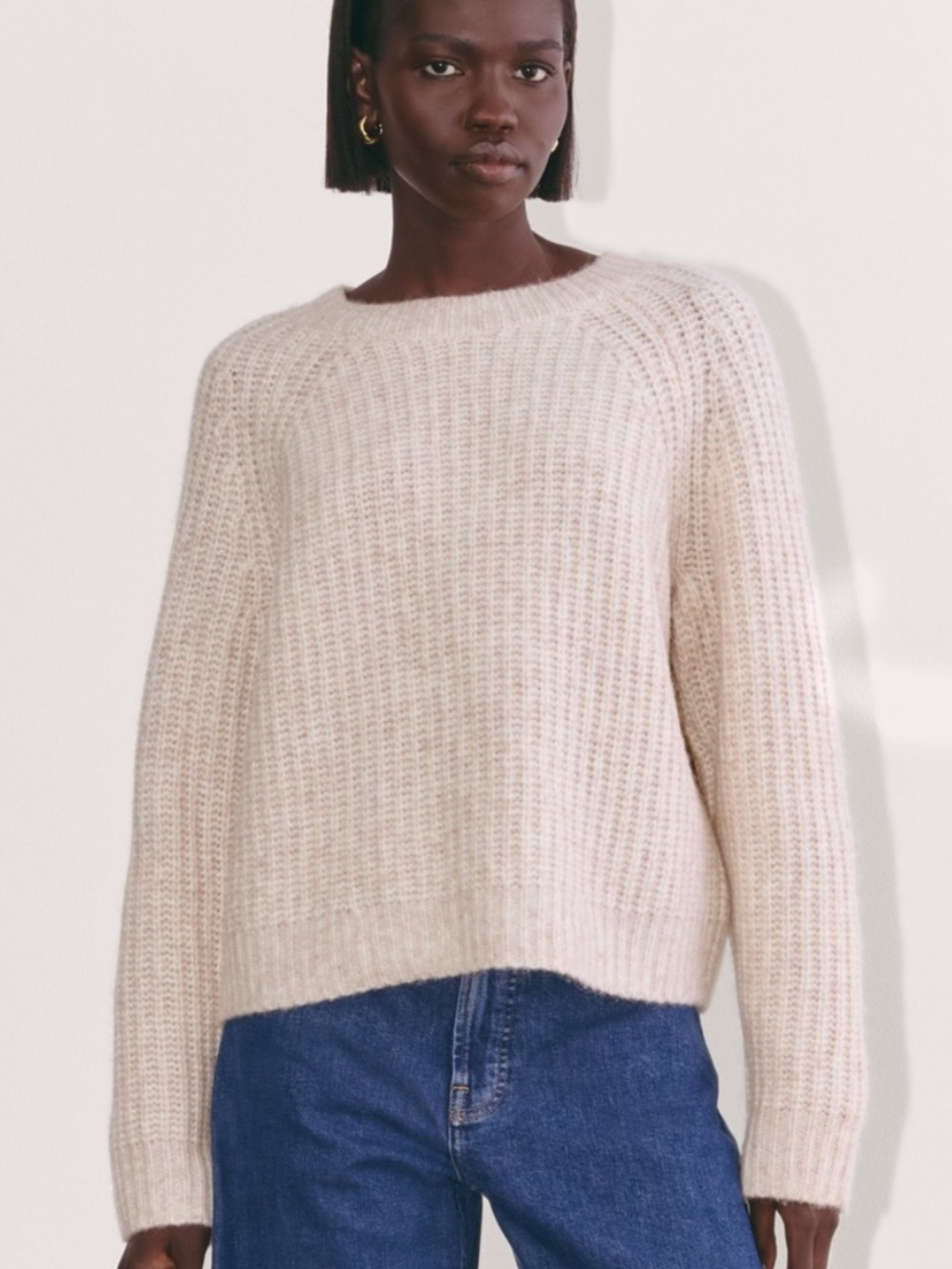 Evereve chunky knit crew neck cream beige relaxed fit sweater size medium